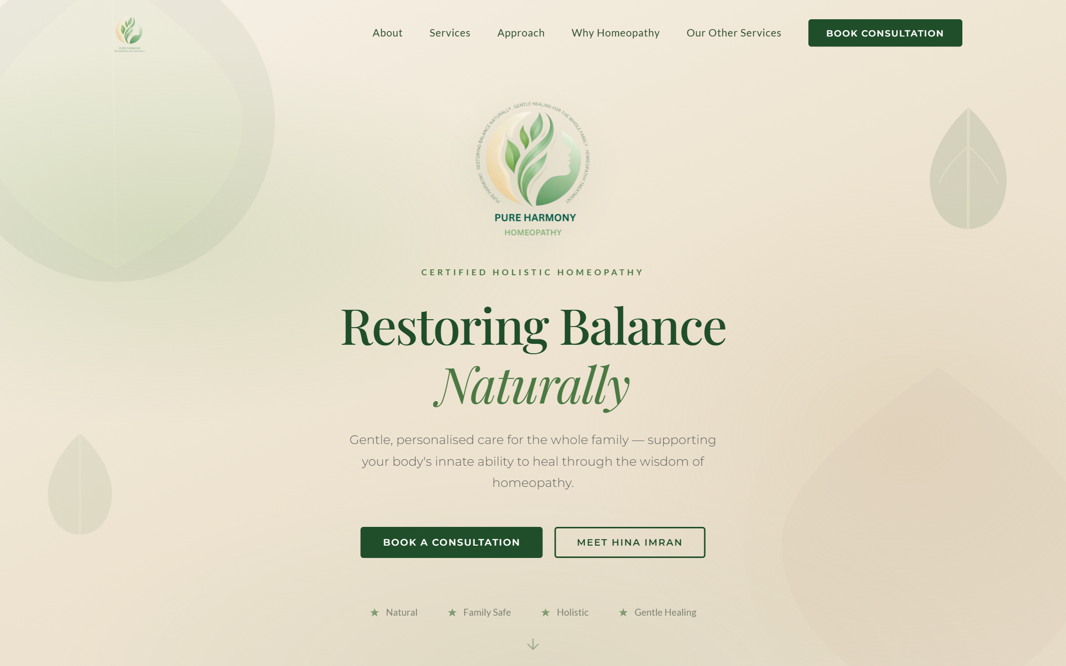Pure Harmony Homeopathy website screenshot