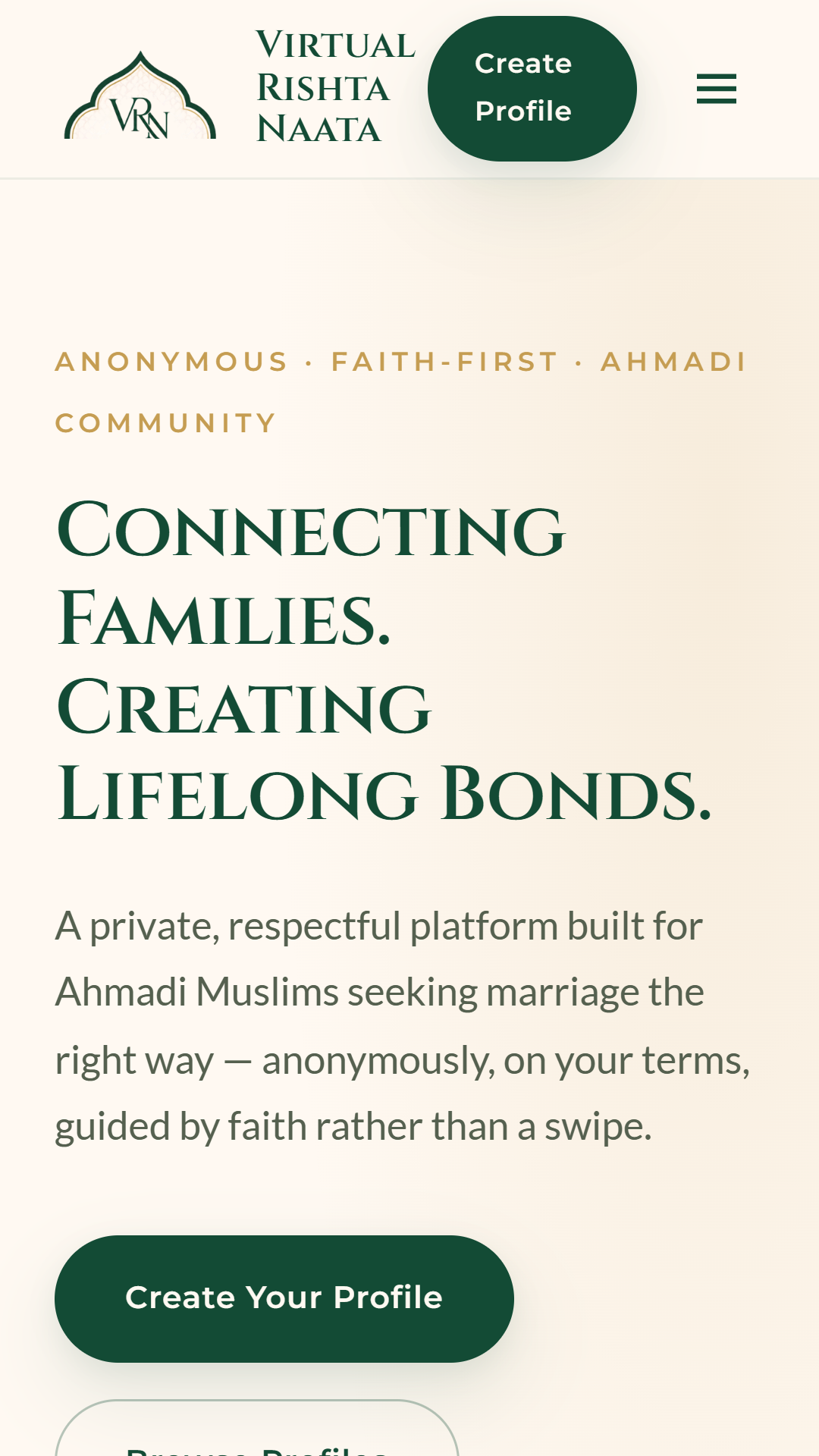 Virtual Rishta Naata — home screen
